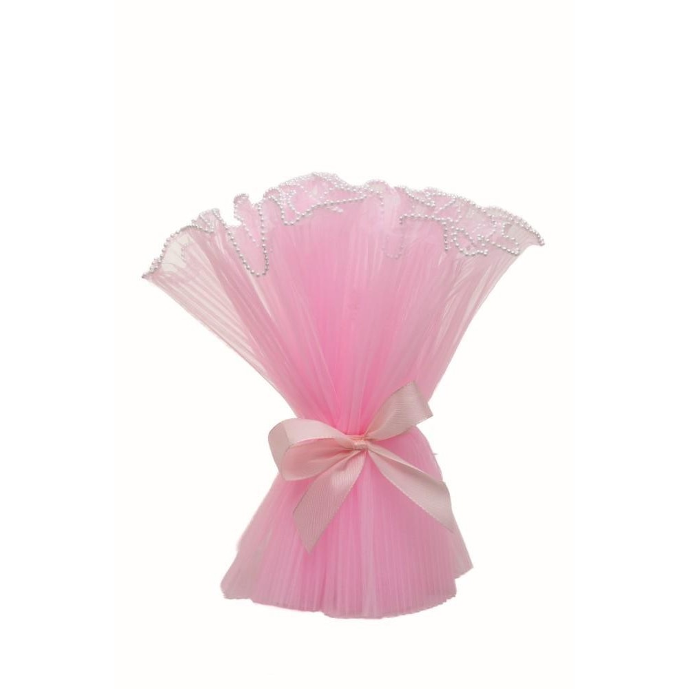 CONI BOUQUET TISSU PLISSE H.40 CM. ROSA
